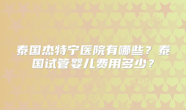 泰国杰特宁医院有哪些？泰国试管婴儿费用多少？