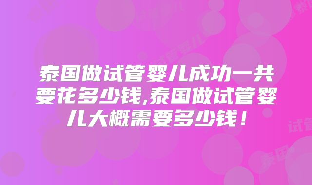 泰国做试管婴儿成功一共要花多少钱,泰国做试管婴儿大概需要多少钱!