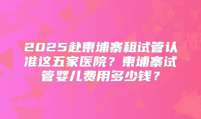 2025赴柬埔寨租试管认准这五家医院?柬埔寨试管婴儿费用多少钱?
