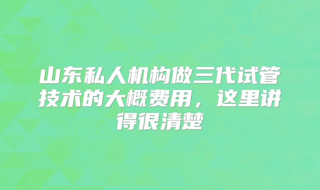 山东私人机构做三代试管技术的大概费用，这里讲得很清楚