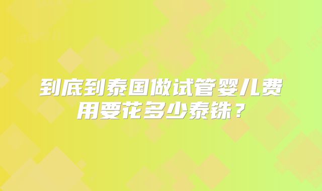 到底到泰国做试管婴儿费用要花多少泰铢?