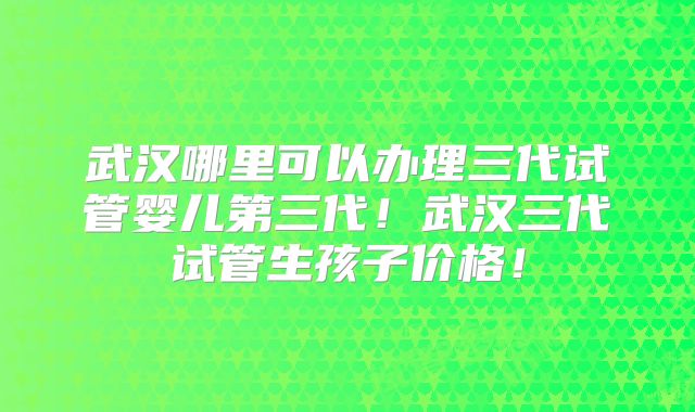 武汉哪里可以办理三代试管婴儿第三代!武汉三代试管生孩子价格!