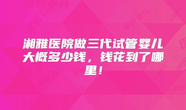 湘雅医院做三代试管婴儿大概多少钱,钱花到了哪里!