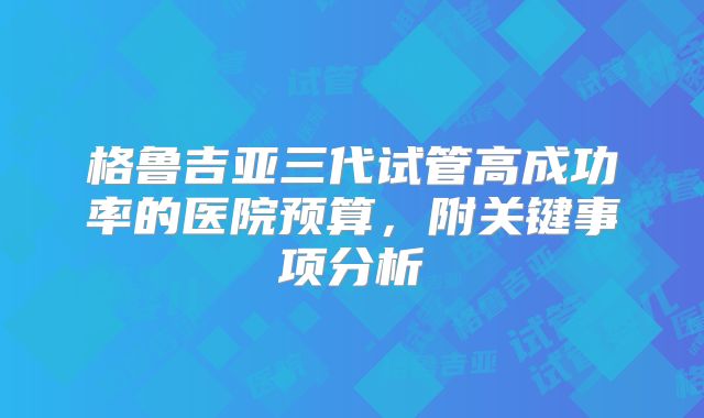 格鲁吉亚三代试管高成功率的医院预算,附关键事项分析