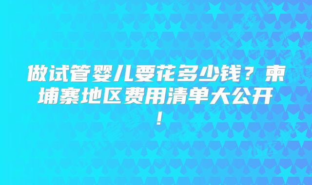 做试管婴儿要花多少钱?柬埔寨地区费用清单大公开!