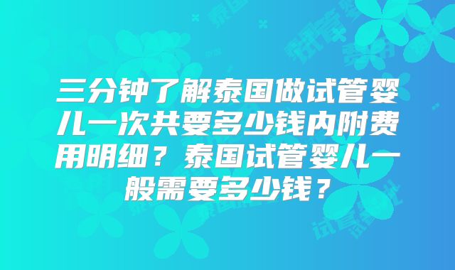 三分钟了解泰国做试管婴儿一次共要多少钱内附费用明细？泰国试管婴儿一般需要多少钱？