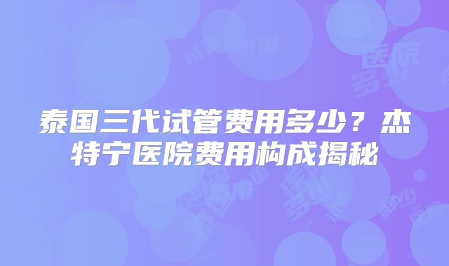 泰国三代试管费用多少？杰特宁医院费用构成揭秘