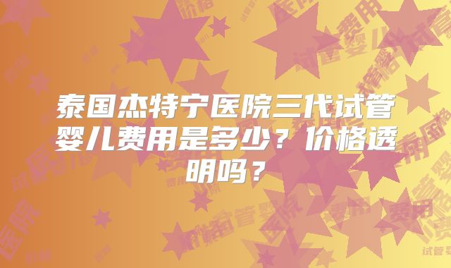 泰国杰特宁医院三代试管婴儿费用是多少？价格透明吗？