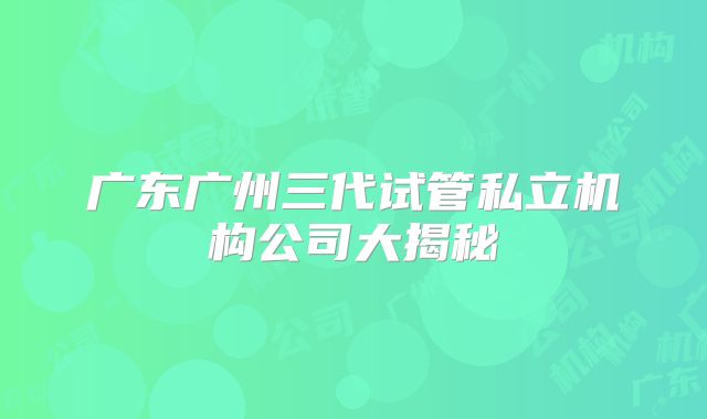 广东广州三代试管私立机构公司大揭秘