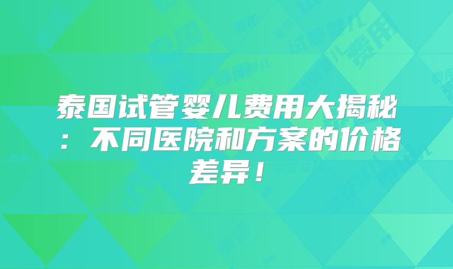 泰国试管婴儿费用大揭秘:不同医院和方案的价格差异!