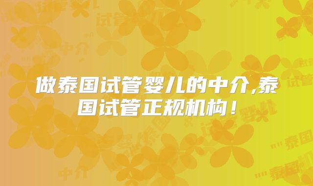 做泰国试管婴儿的中介,泰国试管正规机构！