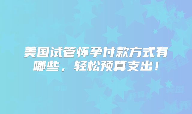 美国试管怀孕付款方式有哪些,轻松预算支出!