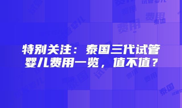 特别关注:泰国三代试管婴儿费用一览,值不值?