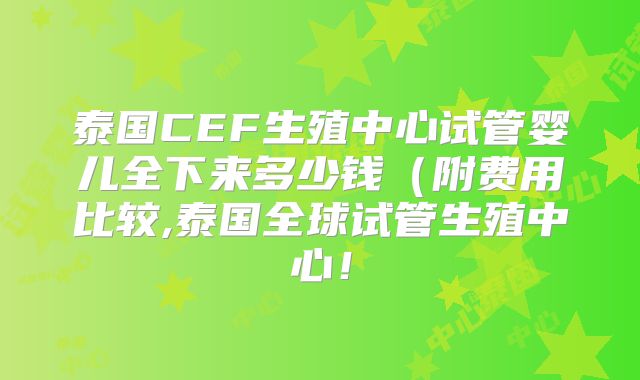 泰国CEF生殖中心试管婴儿全下来多少钱（附费用比较,泰国全球试管生殖中心！