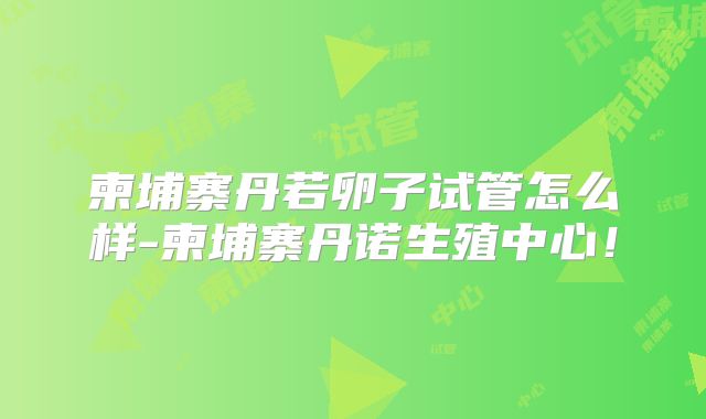 柬埔寨丹若卵子试管怎么样-柬埔寨丹诺生殖中心!