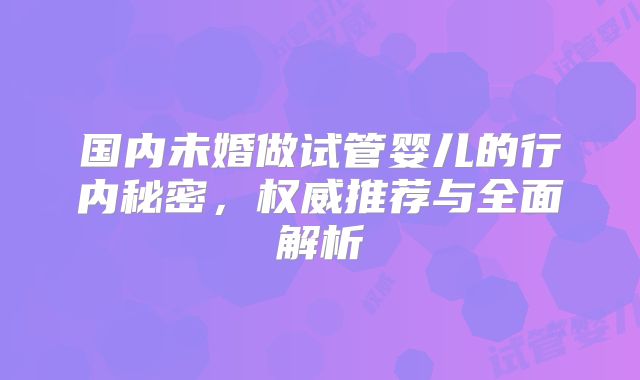 国内未婚做试管婴儿的行内秘密,权威推荐与全面解析