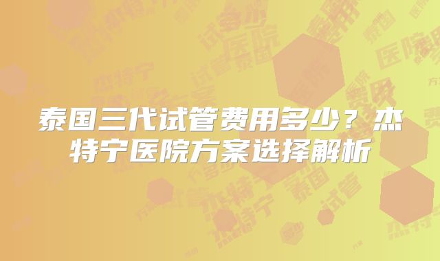 泰国三代试管费用多少？杰特宁医院方案选择解析