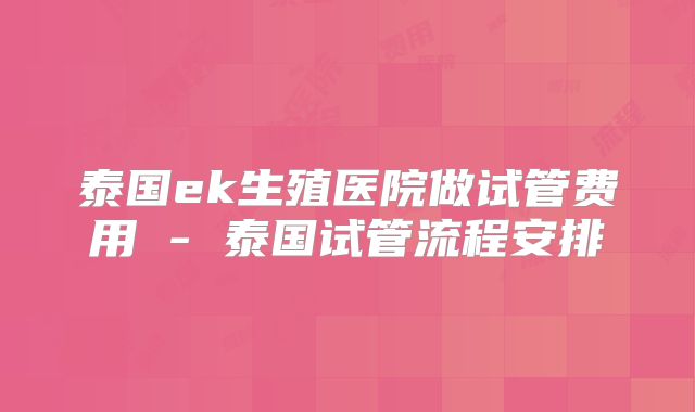 泰国ek生殖医院做试管费用 - 泰国试管流程安排