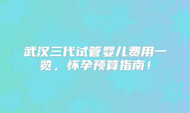 武汉三代试管婴儿费用一览,怀孕预算指南!