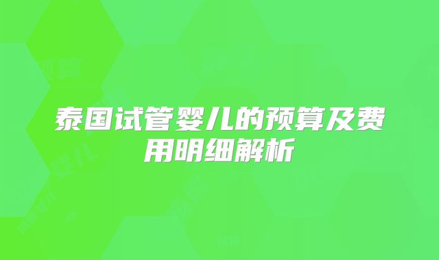 泰国试管婴儿的预算及费用明细解析