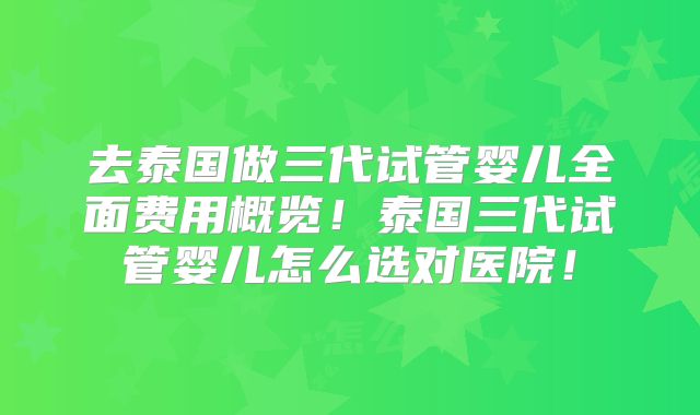 去泰国做三代试管婴儿全面费用概览!泰国三代试管婴儿怎么选对医院!