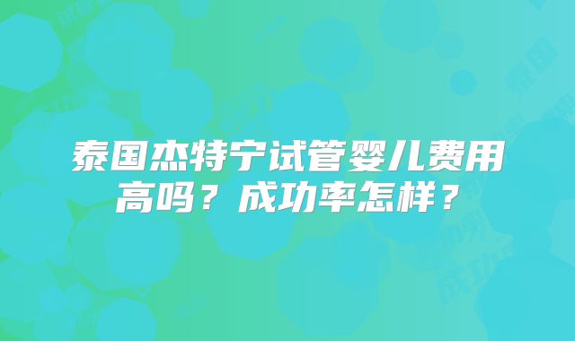 泰国杰特宁试管婴儿费用高吗?成功率怎样?