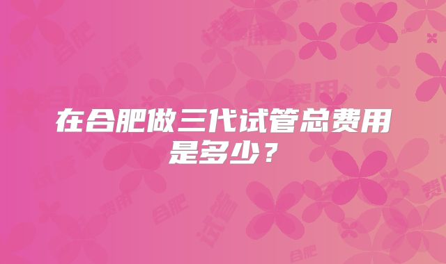 在合肥做三代试管总费用是多少？