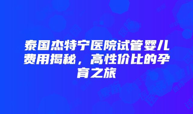 泰国杰特宁医院试管婴儿费用揭秘，高性价比的孕育之旅