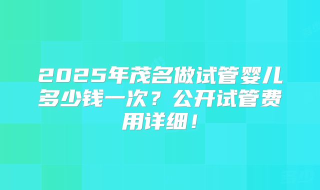 2025年茂名做试管婴儿多少钱一次？公开试管费用详细！