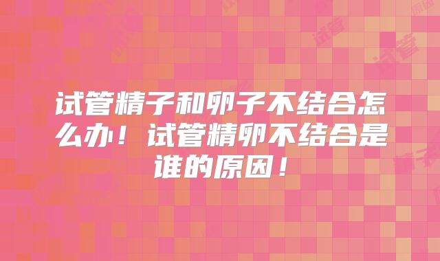 试管精子和卵子不结合怎么办!试管精卵不结合是谁的原因!