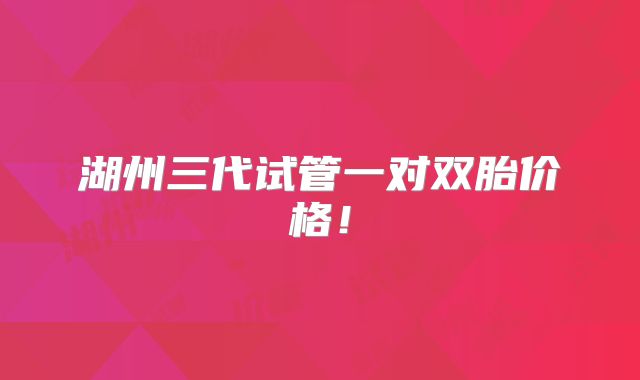 湖州三代试管一对双胎价格！