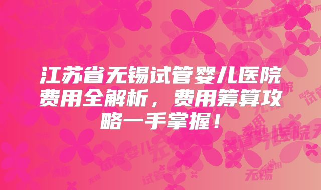江苏省无锡试管婴儿医院费用全解析，费用筹算攻略一手掌握！
