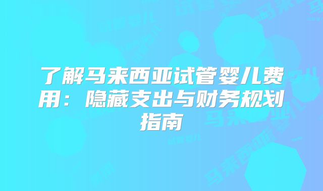 了解马来西亚试管婴儿费用：隐藏支出与财务规划指南