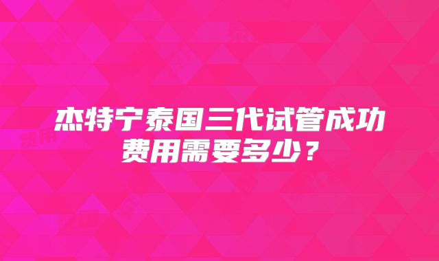 杰特宁泰国三代试管成功费用需要多少?