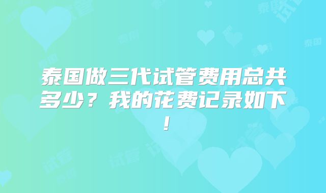 泰国做三代试管费用总共多少?我的花费记录如下!
