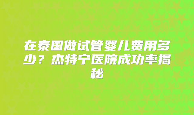 在泰国做试管婴儿费用多少？杰特宁医院成功率揭秘