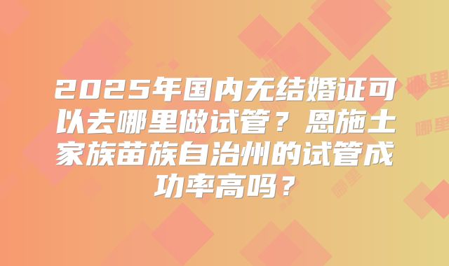 2025年国内无结婚证可以去哪里做试管？恩施土家族苗族自治州的试管成功率高吗？