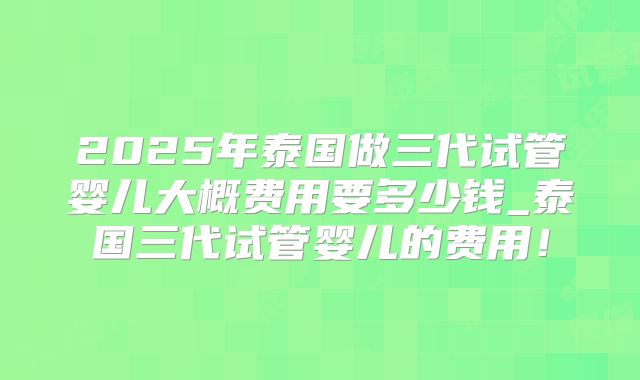 2025年泰国做三代试管婴儿大概费用要多少钱_泰国三代试管婴儿的费用!