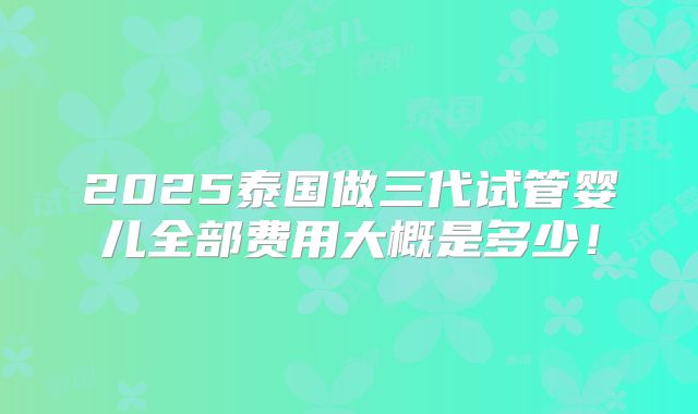 2025泰国做三代试管婴儿全部费用大概是多少!