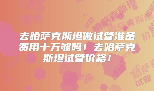 去哈萨克斯坦做试管准备费用十万够吗!去哈萨克斯坦试管价格!