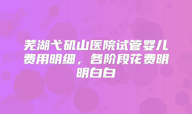 芜湖弋矶山医院试管婴儿费用明细，各阶段花费明明白白