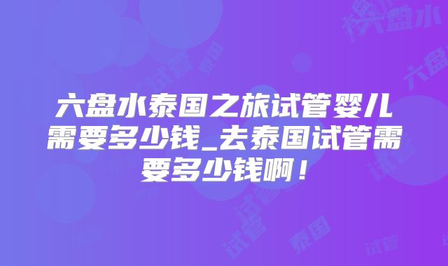 六盘水泰国之旅试管婴儿需要多少钱_去泰国试管需要多少钱啊!