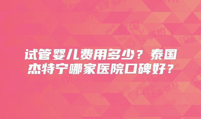 试管婴儿费用多少？泰国杰特宁哪家医院口碑好？