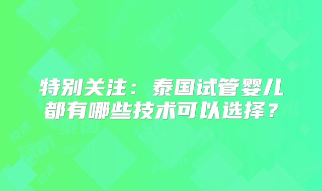 特别关注：泰国试管婴儿都有哪些技术可以选择？