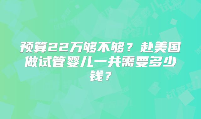 预算22万够不够？赴美国做试管婴儿一共需要多少钱？