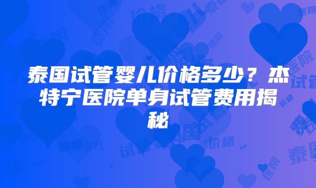 泰国试管婴儿价格多少?杰特宁医院单身试管费用揭秘