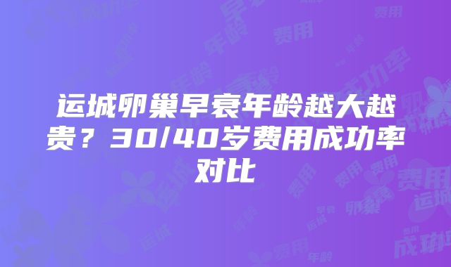 运城卵巢早衰年龄越大越贵？30/40岁费用成功率对比