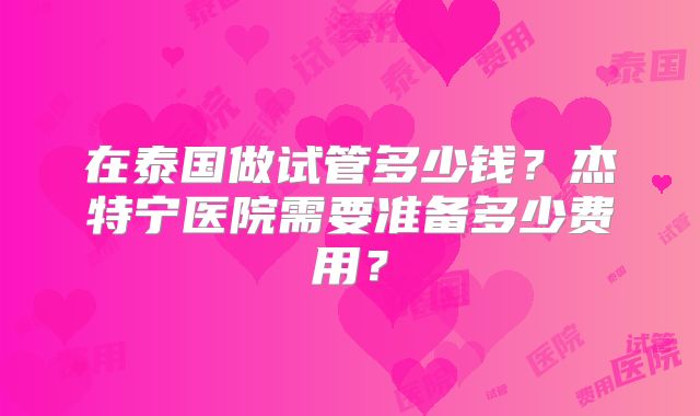 在泰国做试管多少钱？杰特宁医院需要准备多少费用？