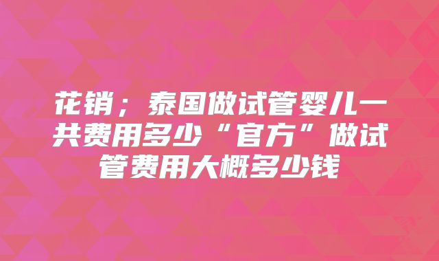 花销；泰国做试管婴儿一共费用多少“官方”做试管费用大概多少钱