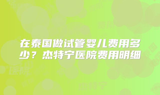 在泰国做试管婴儿费用多少？杰特宁医院费用明细